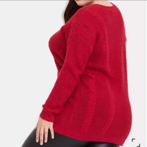 Torrid Red Cable Knit Tunic Sweater V-Neck Size 0 - Picture 2 of 6